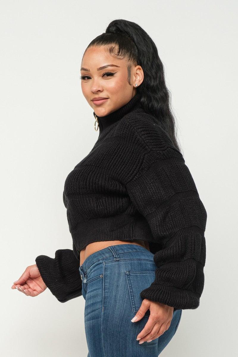 Michelin Sweater Top W/ Front Zipper-Black