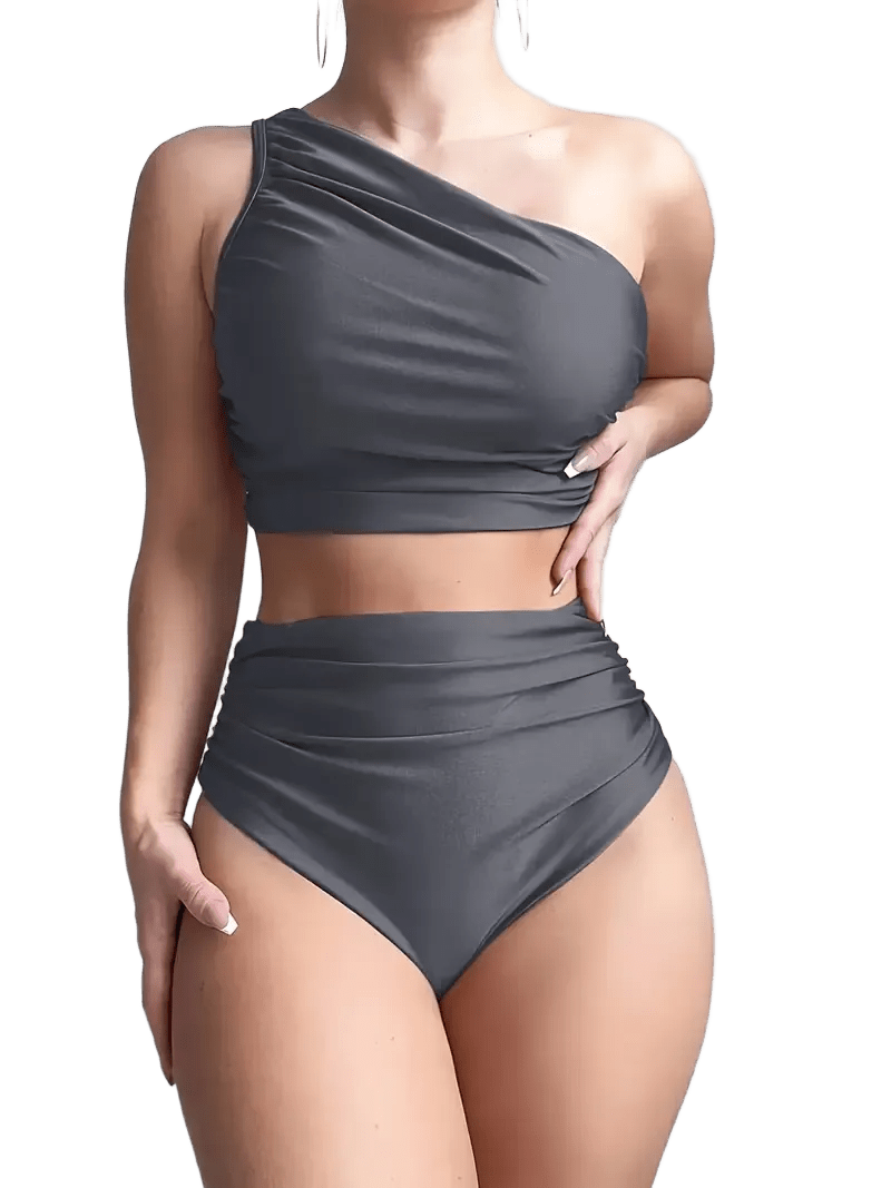 One Shoulder Two-Piece Swimsuit | High-Waist Athletic Bikini Set