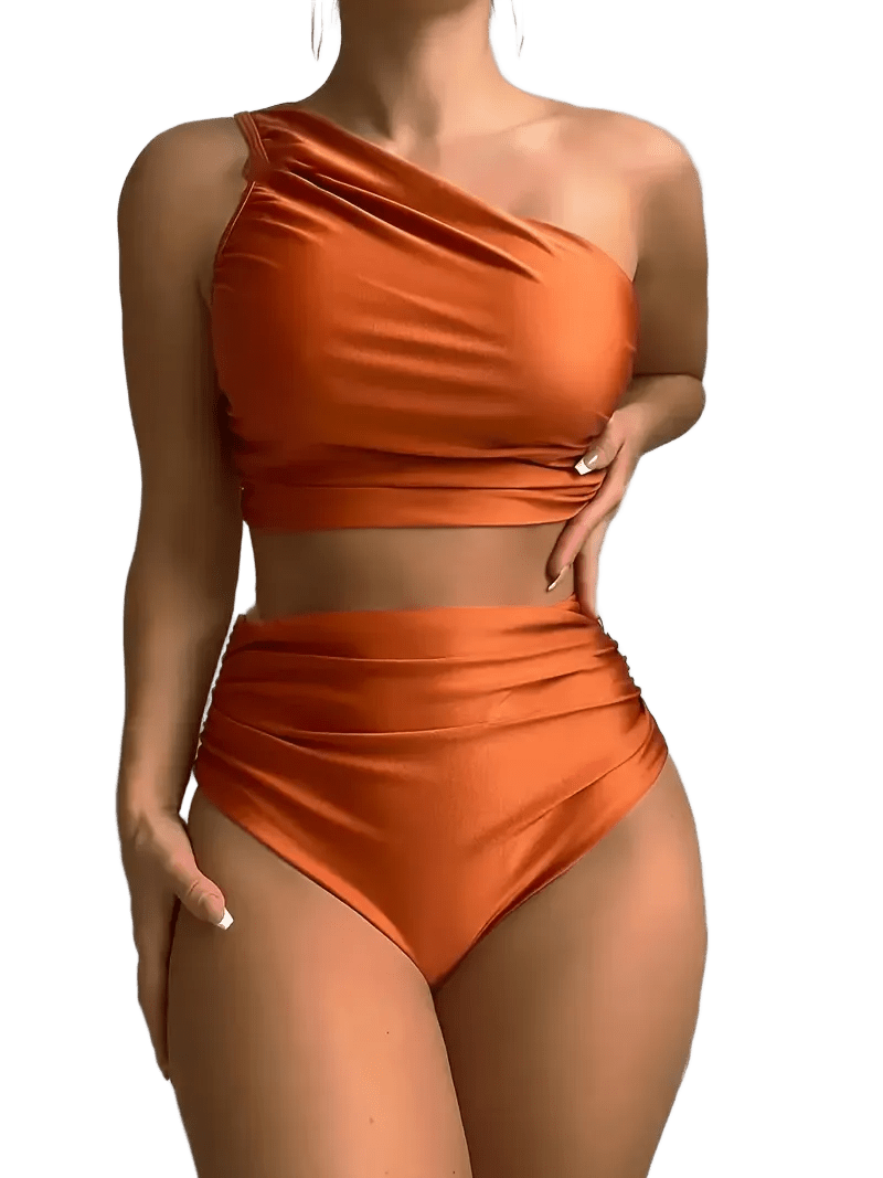 One Shoulder Two-Piece Swimsuit | High-Waist Athletic Bikini Set