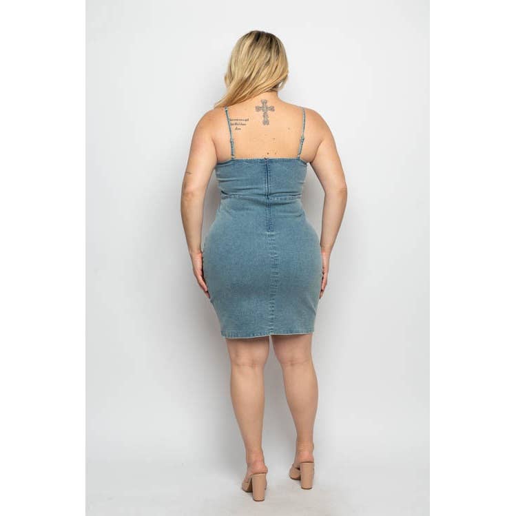 Plus Size Denim Bustier Dress | Sweetheart Neck Mini Bodycon Dress