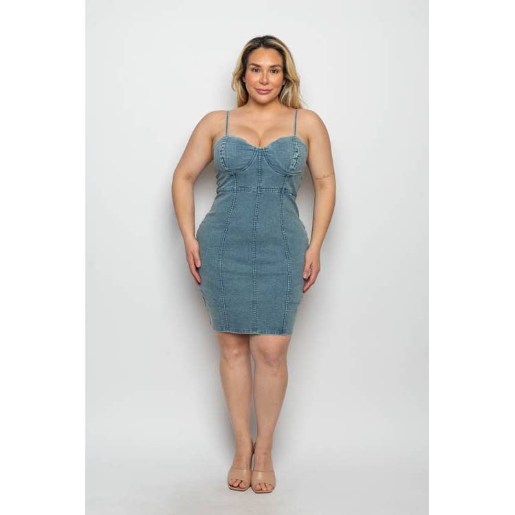 Plus Size Denim Bustier Dress | Sweetheart Neck Mini Bodycon Dress