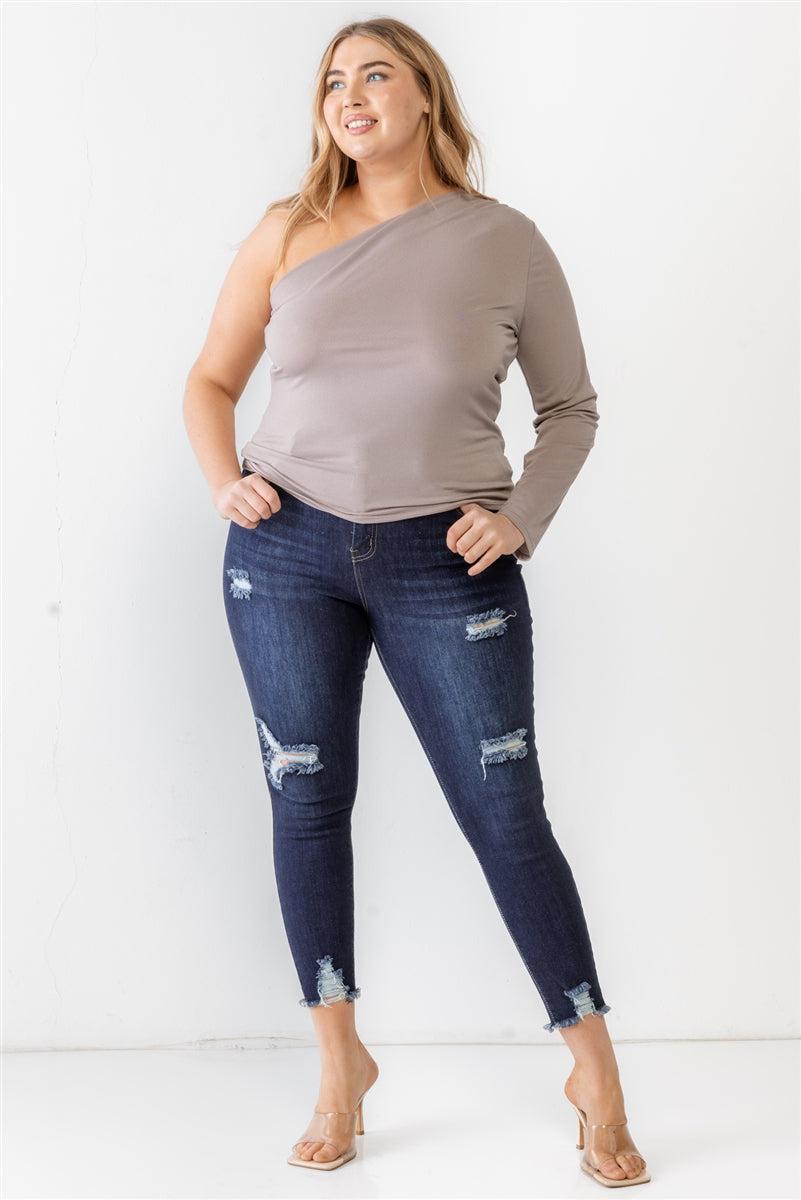 Plus Size Mocha One Shoulder Top