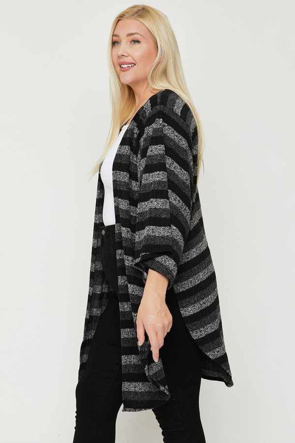 Plus Size Multi-color Striped Black Cardigan