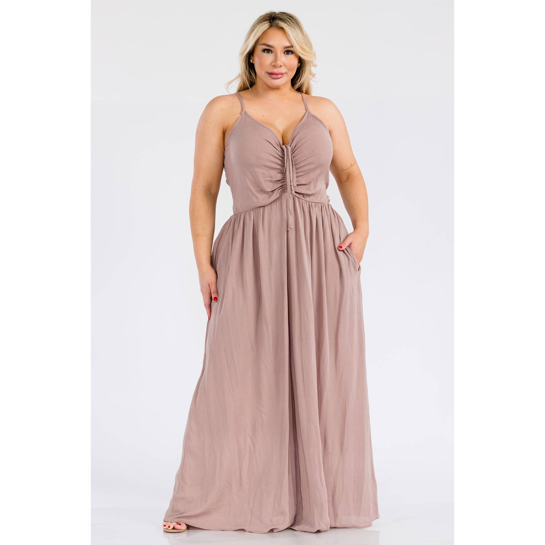 Plus Size V-Neck Wide Leg Jumpsuit | Evening Wear | Night Out