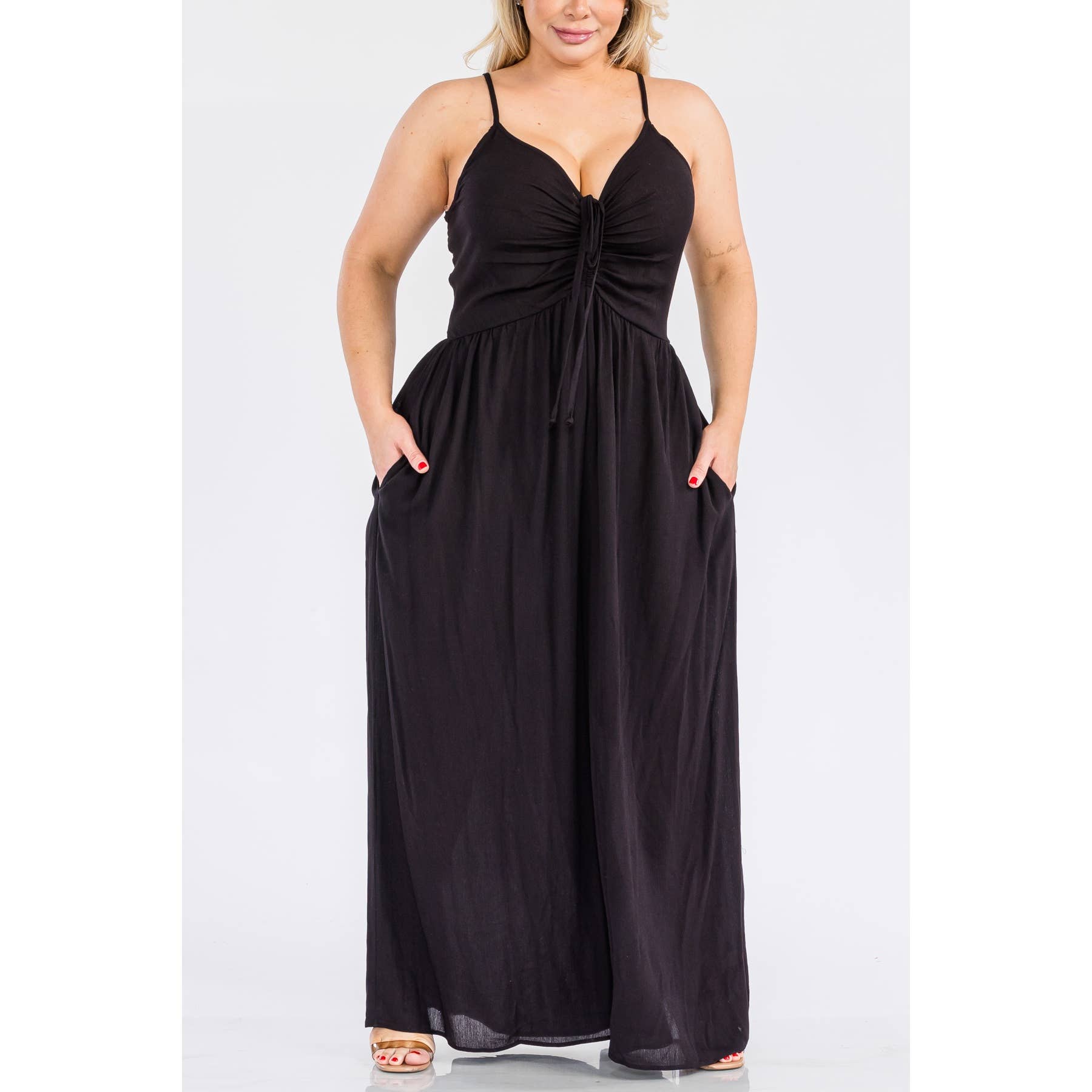 Plus Size V-Neck Wide Leg Jumpsuit | Evening Wear | Night Out