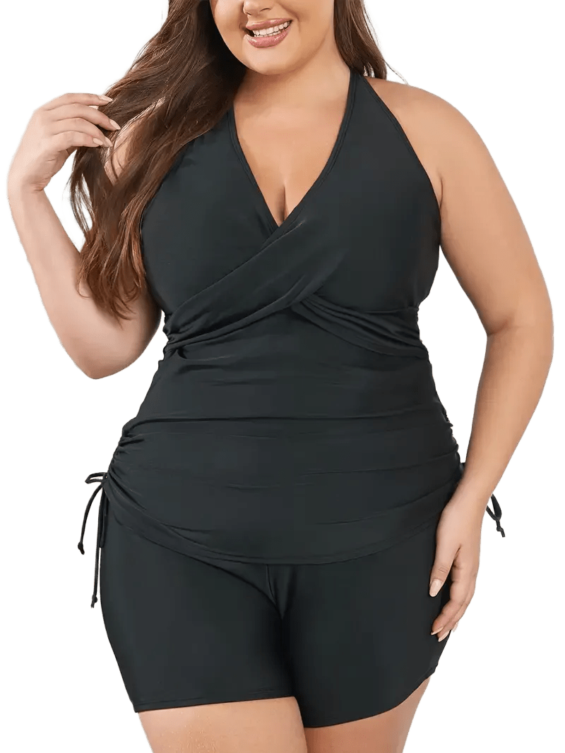 Plus Size Wrap Front Tankini Set | High-Waist Boyshort Two-Piece Swimsuit
