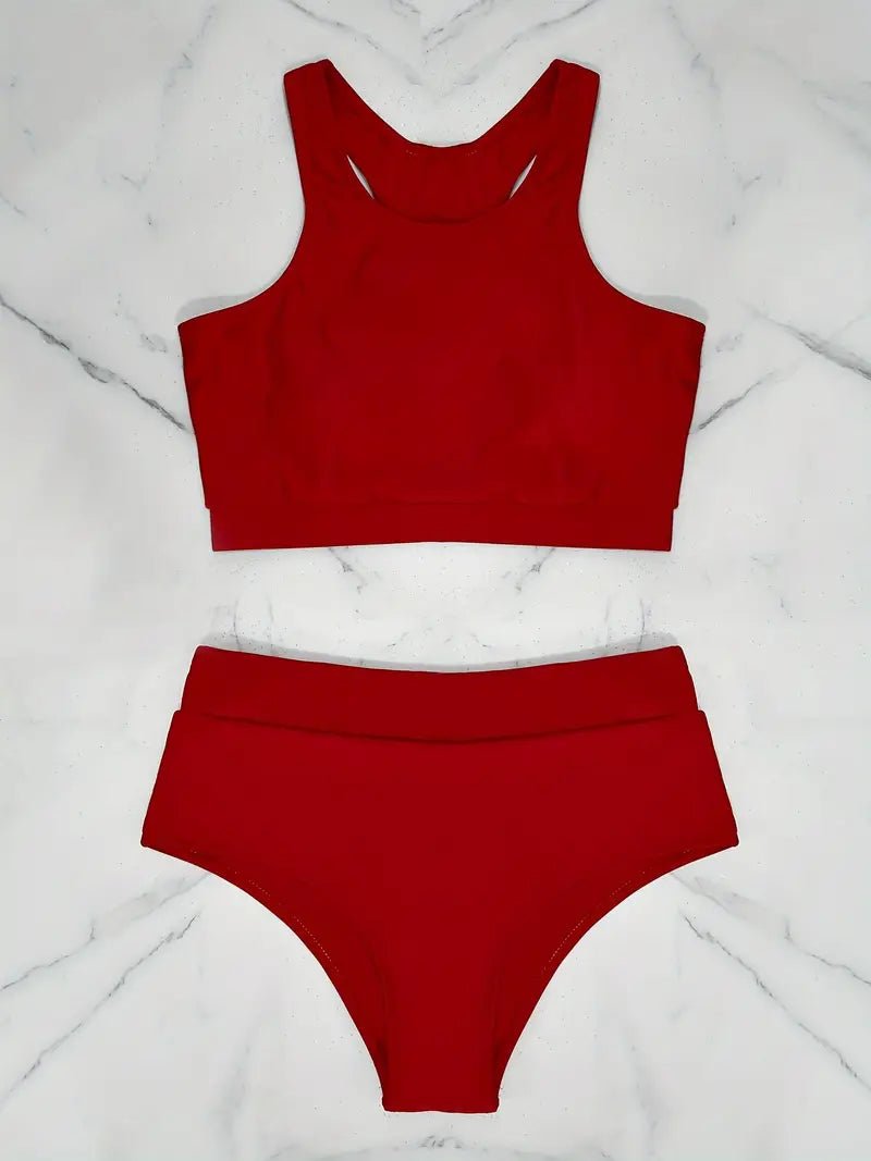 Red High-Waisted Bikini Set | Racerback Two-Piece Swimwear