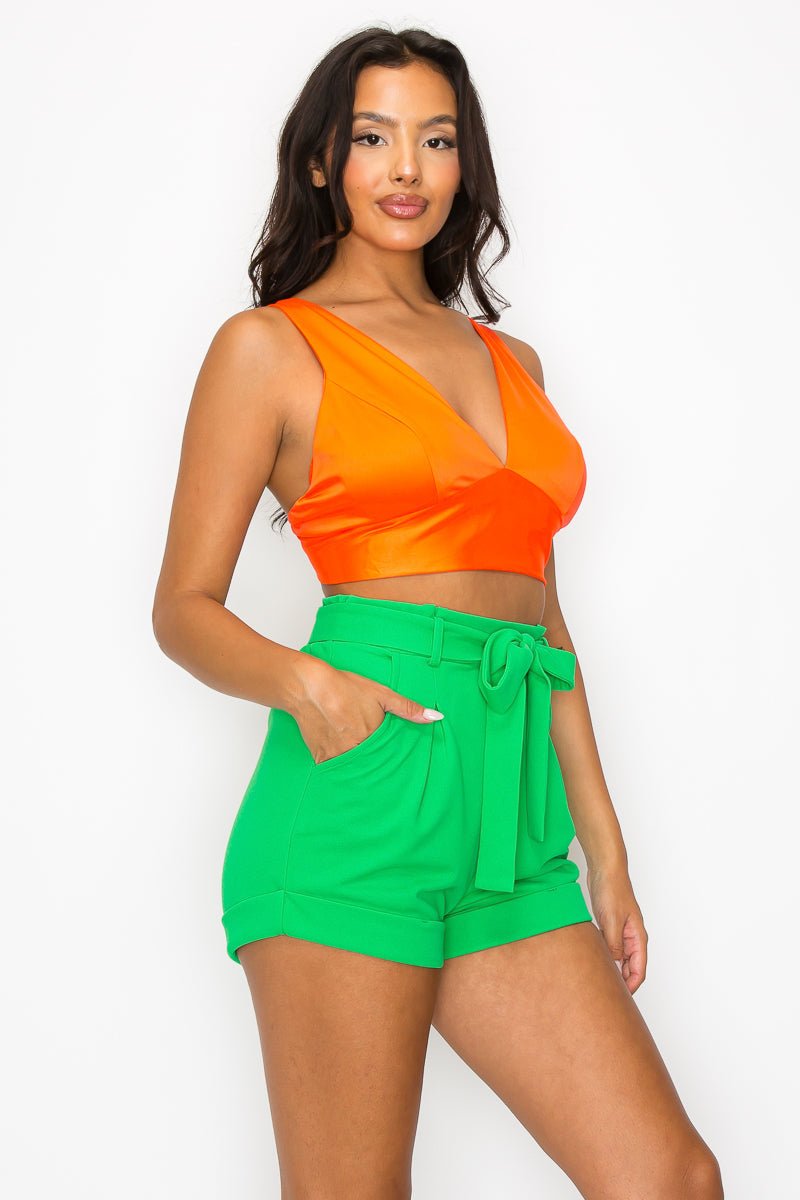 Stacy Orange Satin Bra Crop Top