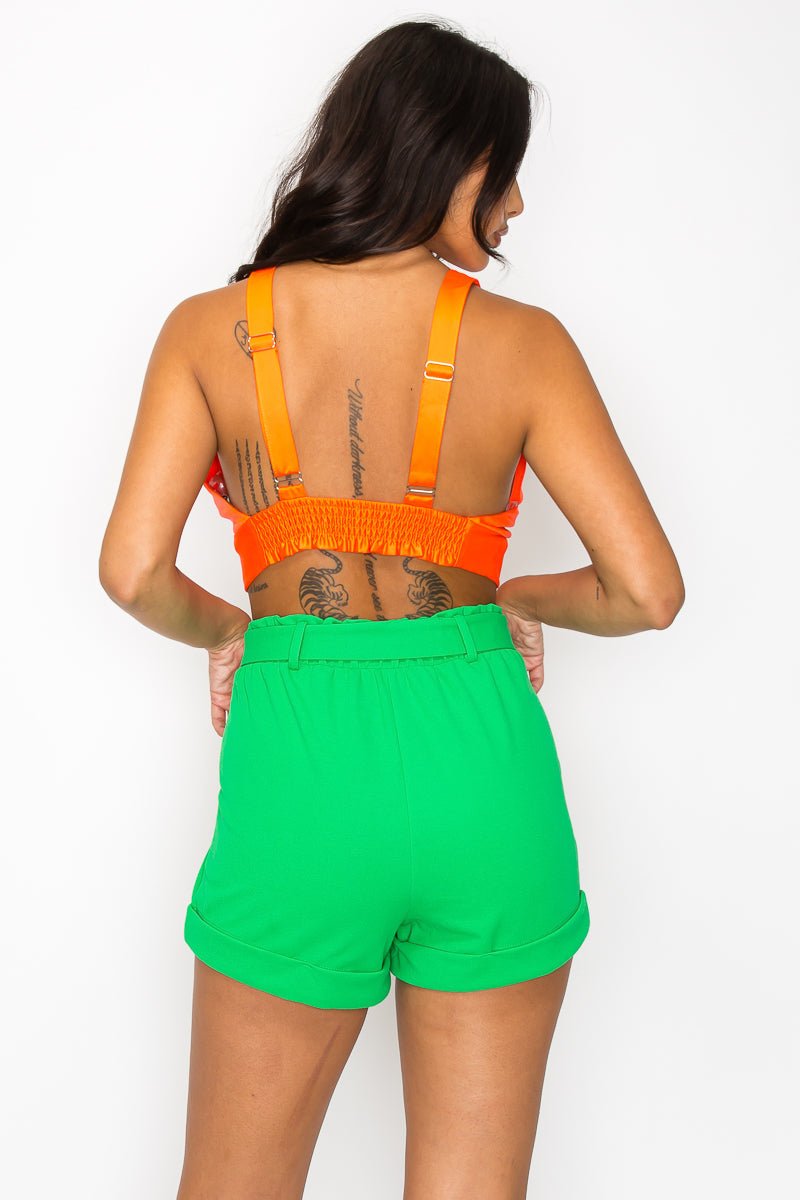 Stacy Orange Satin Bra Crop Top