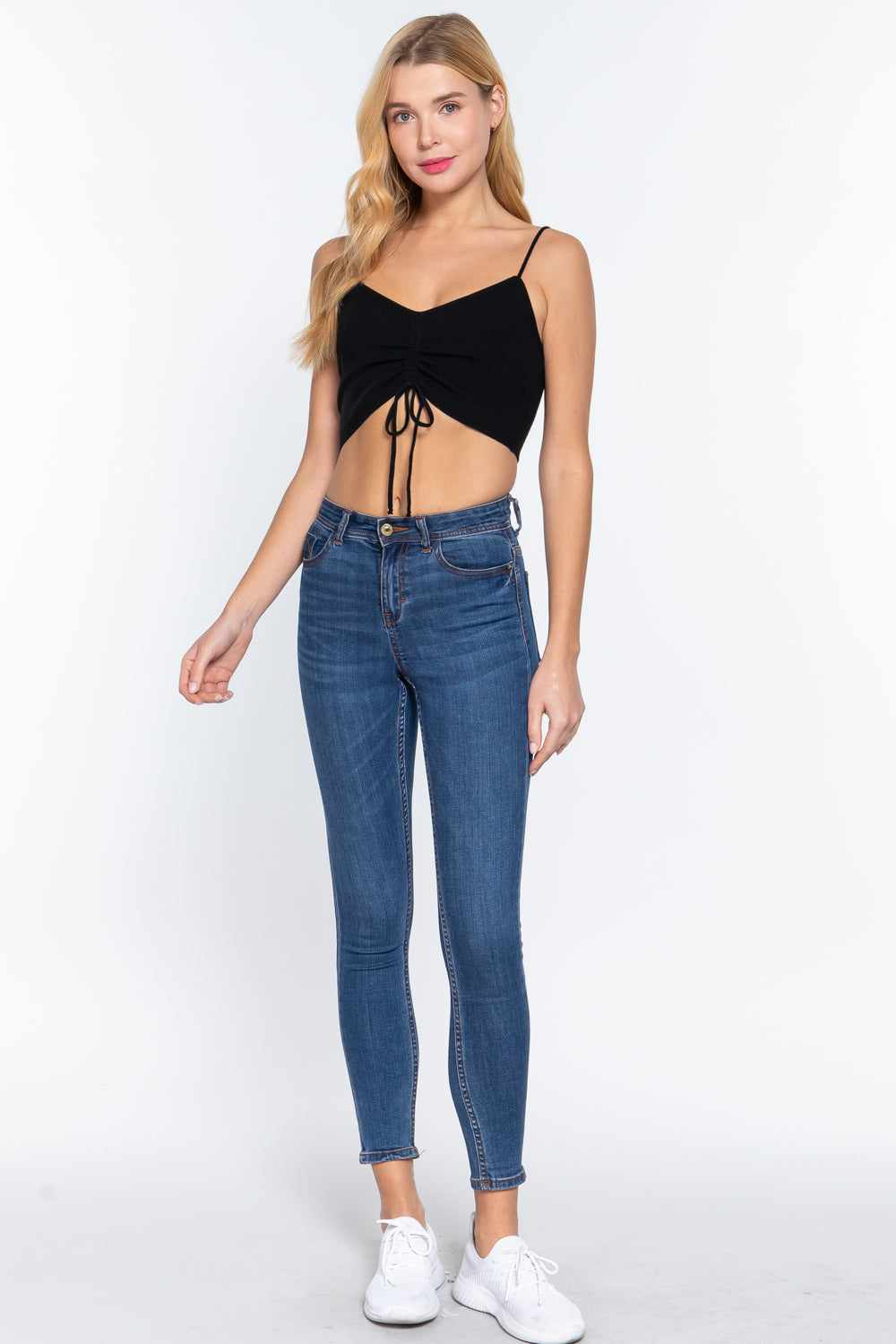 Sweater Knit Crop Cami Top-Black