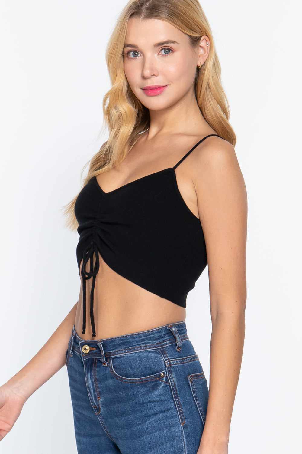Sweater Knit Crop Cami Top-Black