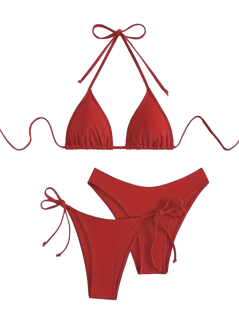 Triangle String Bikini Set | Side-Tie Brazilian Swimsuit | 3-Piece Beachwear