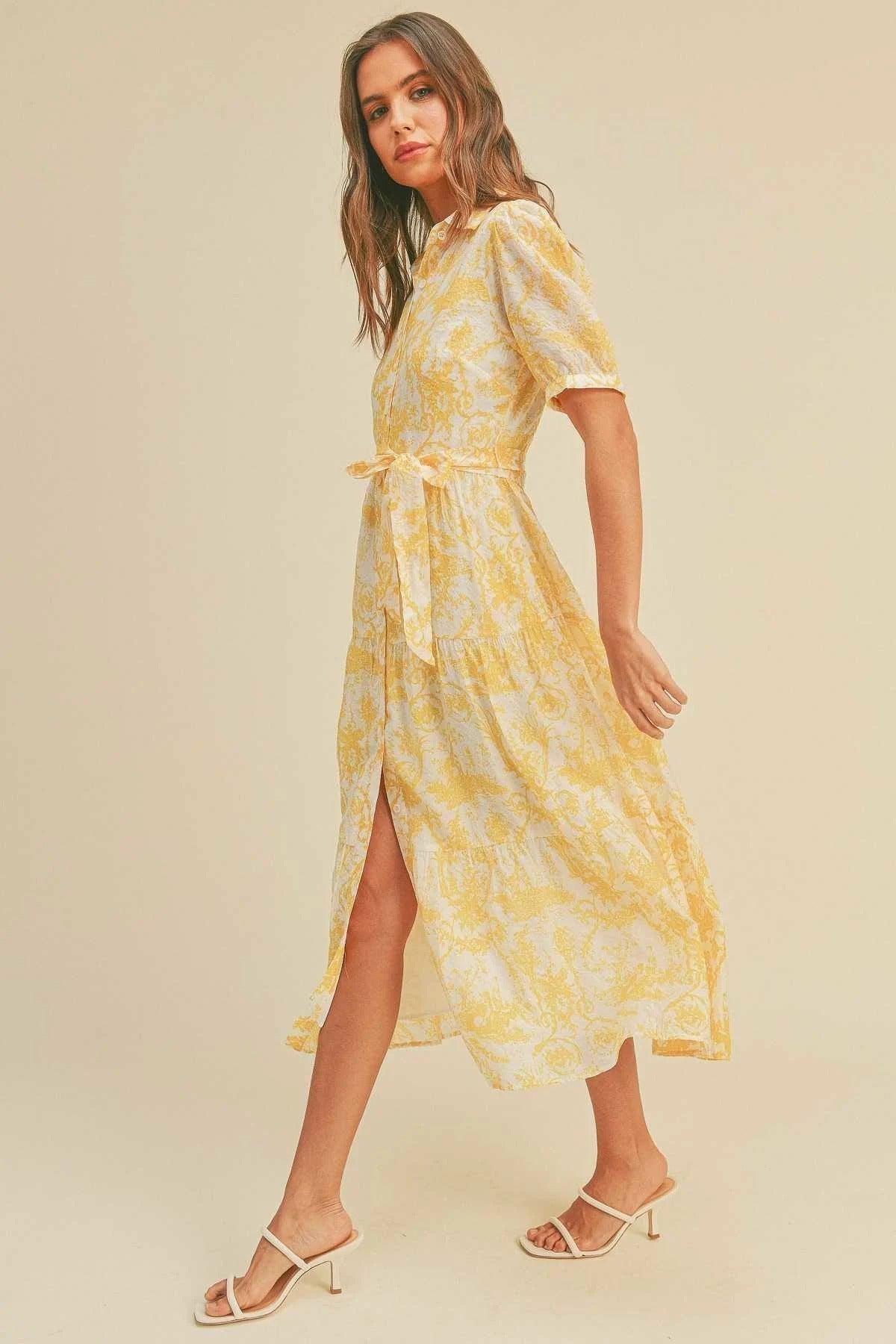 Yellow Puff Sleeve Maxi Dress-Yellow Multi